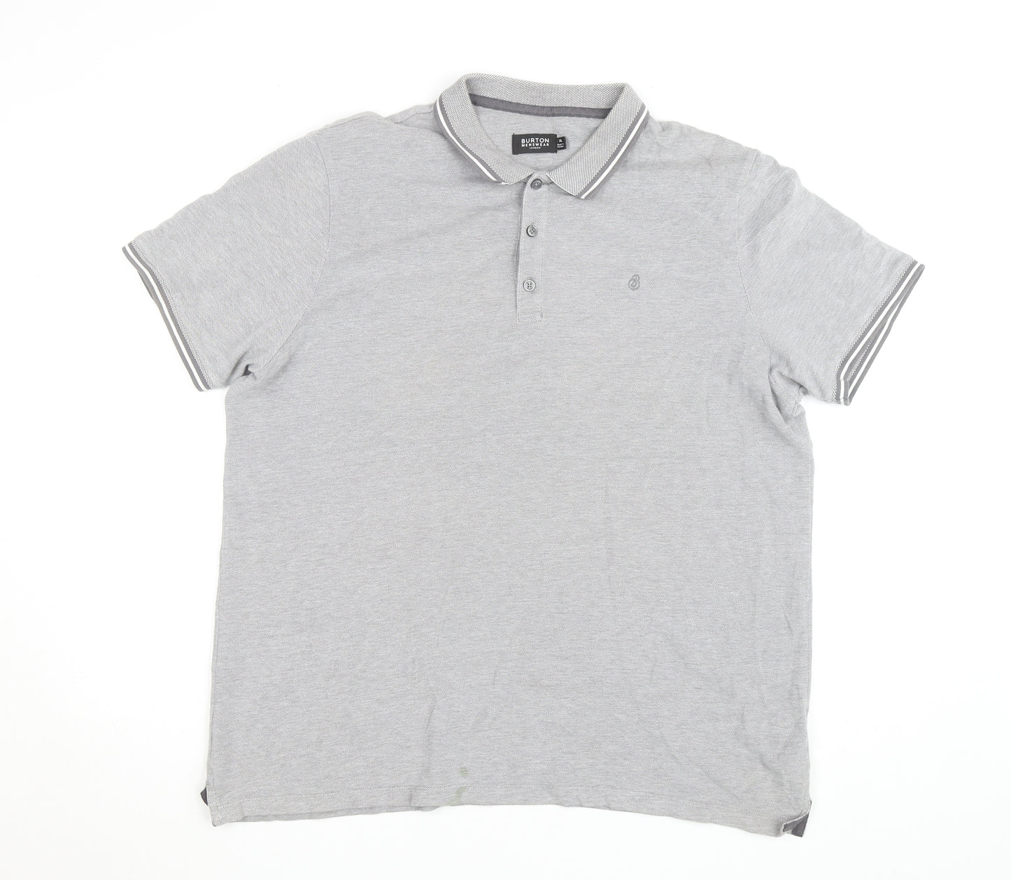 Burton Menswear London Grey Cotton Polo Shirt XL Regular Fit