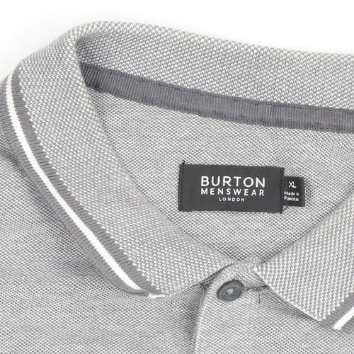 Burton Menswear London Grey Cotton Polo Shirt XL Regular Fit