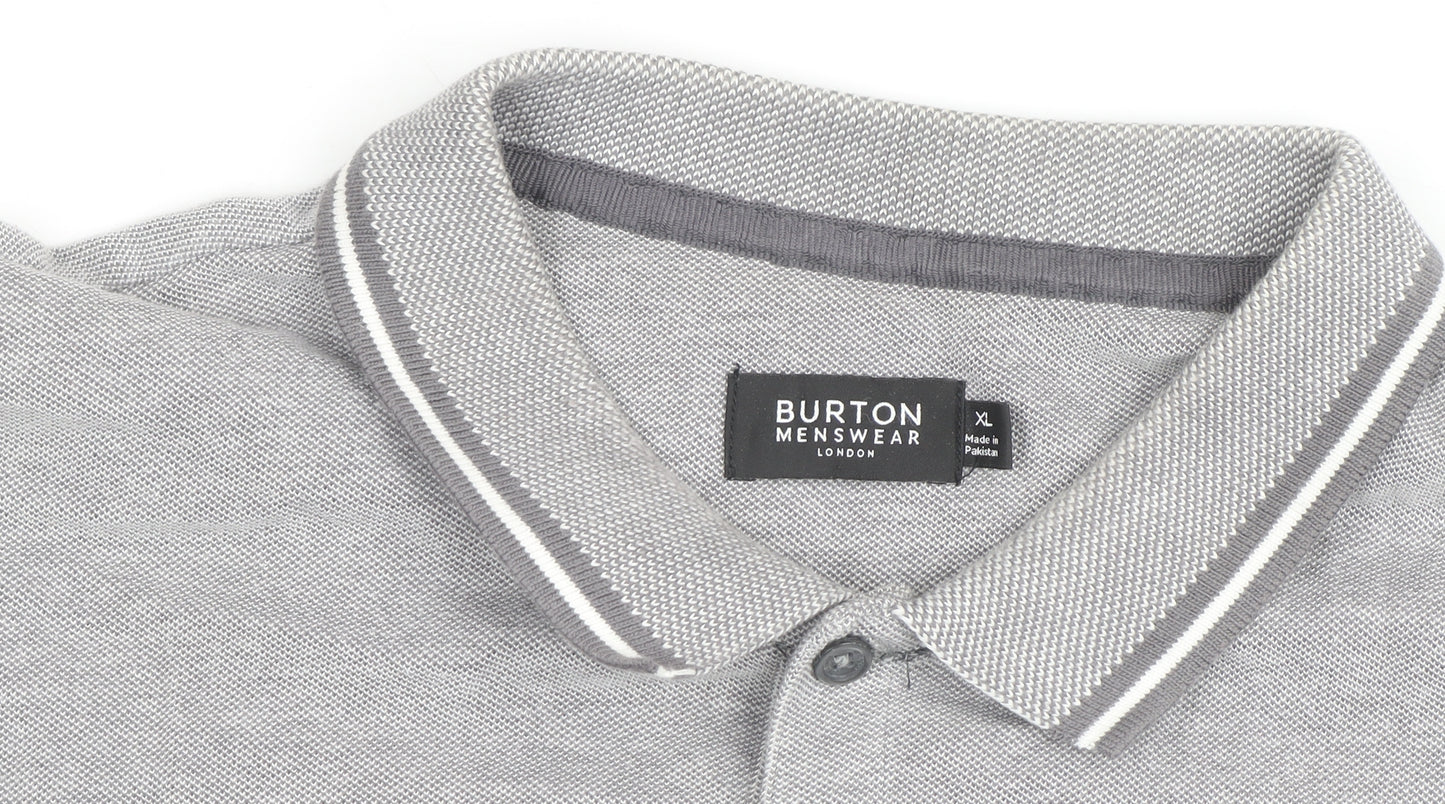 Burton Menswear London Grey Cotton Polo Shirt XL Regular Fit