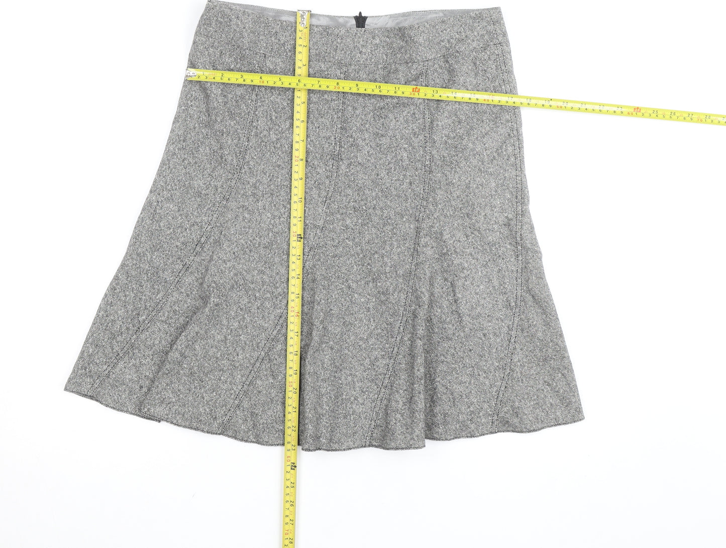 Esprit Women Grey Check Wool A-Line Knee Length Skirt Size 12