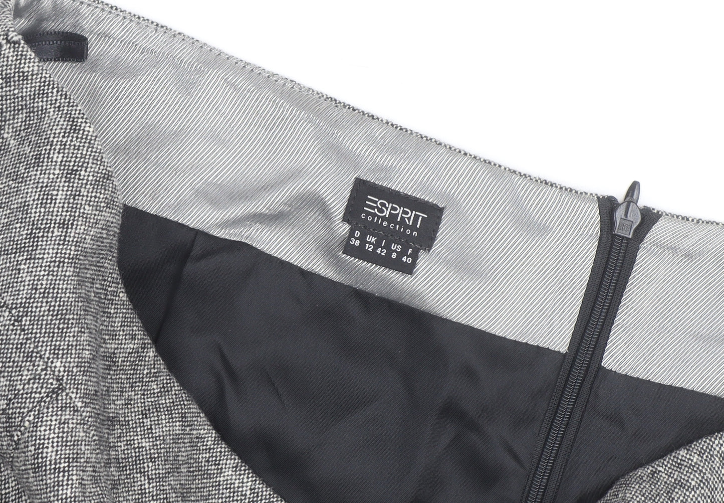 Esprit Women Grey Check Wool A-Line Knee Length Skirt Size 12