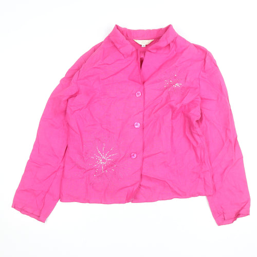 Max Pierre Womens Pink Linen Button-Up Shirt Size 14