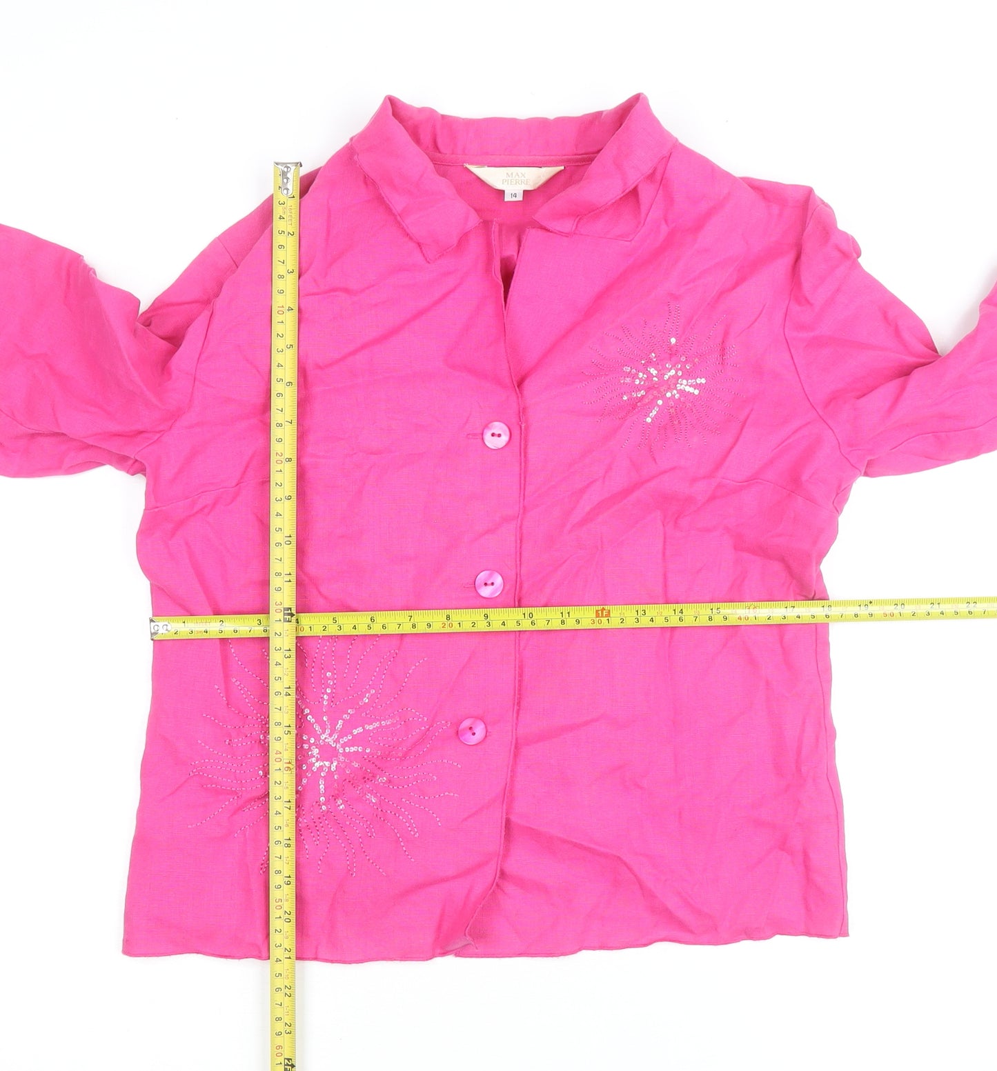 Max Pierre Womens Pink Linen Button-Up Shirt Size 14
