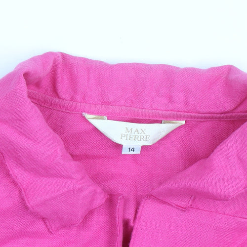 Max Pierre Womens Pink Linen Button-Up Shirt Size 14