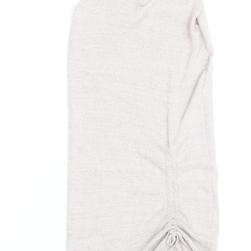 LOKE Women's Beige Knit Slip Dress S V-Neck Ruched Lightweight