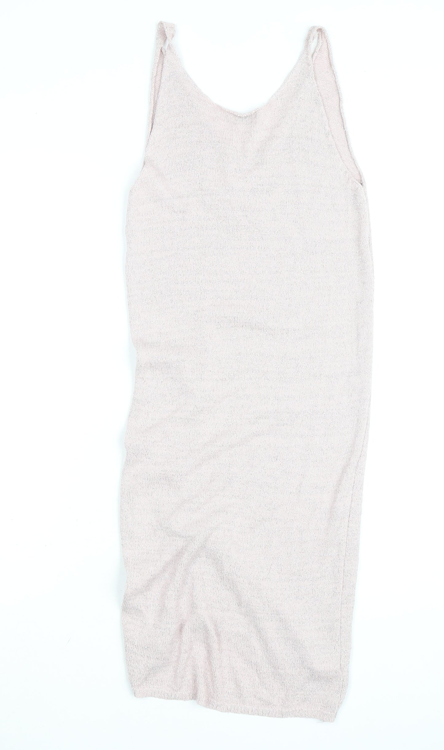 LOKE Women's Beige Knit Slip Dress S V-Neck Ruched Lightweight
