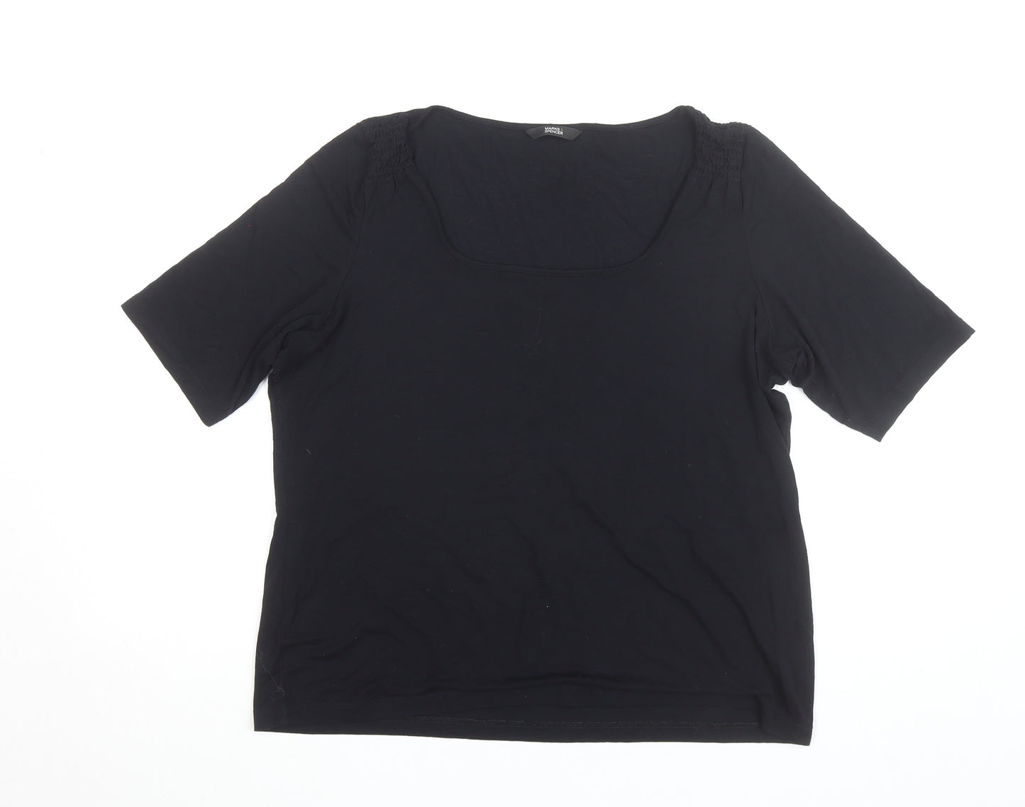 Marks and Spencer Women’s Black Short Sleeve Cotton Stretch Square Neck T-Shirt Size 14