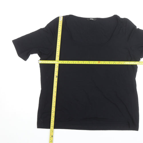 Marks and Spencer Women’s Black Short Sleeve Cotton Stretch Square Neck T-Shirt Size 14