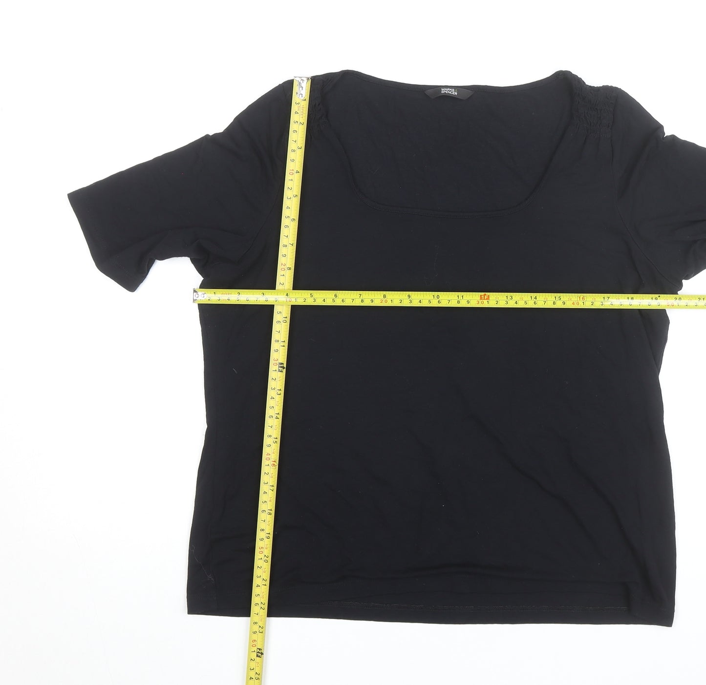 Marks and Spencer Women’s Black Short Sleeve Cotton Stretch Square Neck T-Shirt Size 14