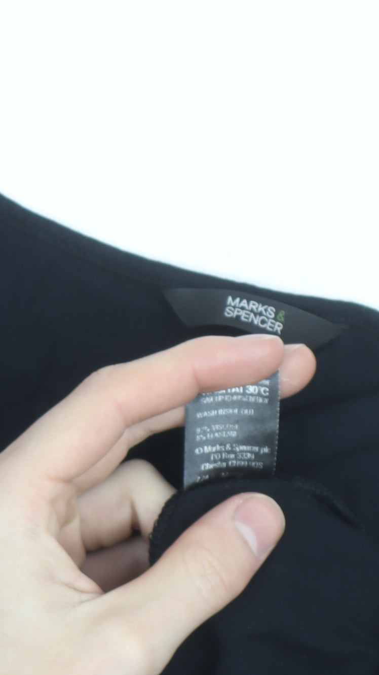 Marks and Spencer Women’s Black Short Sleeve Cotton Stretch Square Neck T-Shirt Size 14