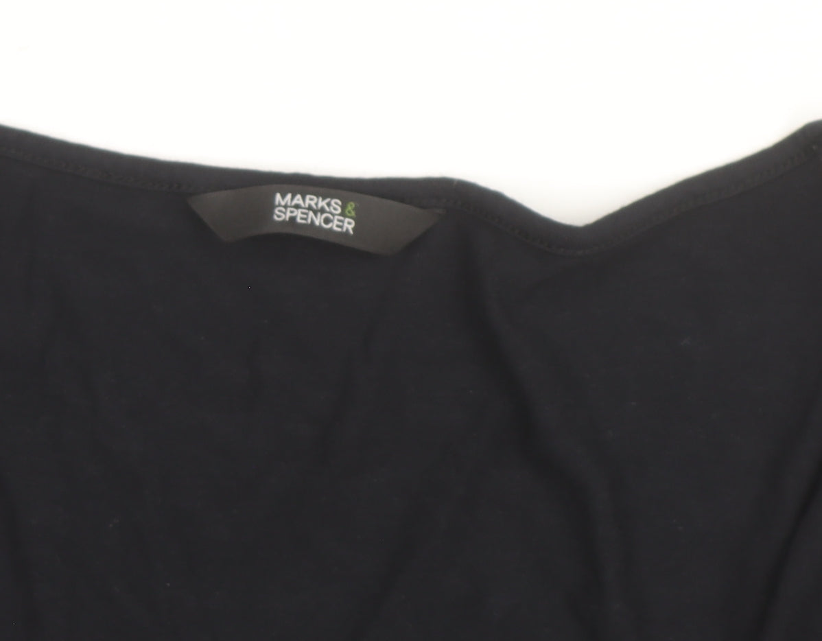 Marks and Spencer Women’s Black Short Sleeve Cotton Stretch Square Neck T-Shirt Size 14