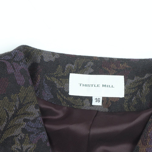Thistle Mill Women's Multicoloured Wool Blazer Size 16 Classic Lined Jacket
