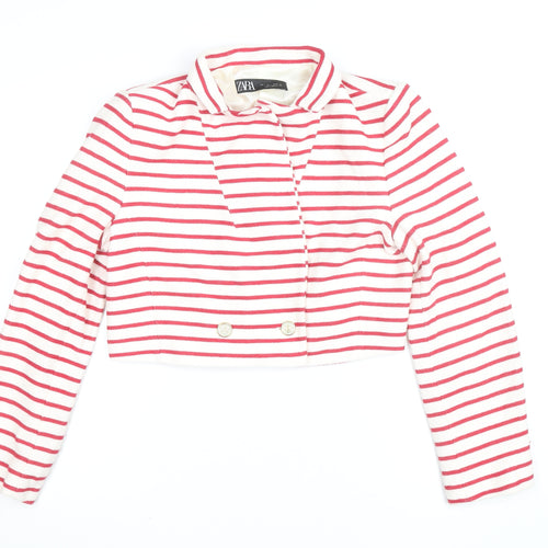Zara Women’s White Red Striped Collared Cardigan Size 14
