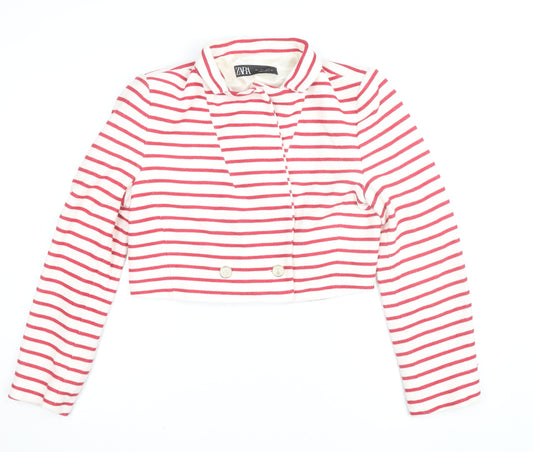 Zara Women’s White Red Striped Collared Cardigan Size 14