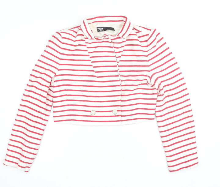 Zara Women’s White Red Striped Collared Cardigan Size 14