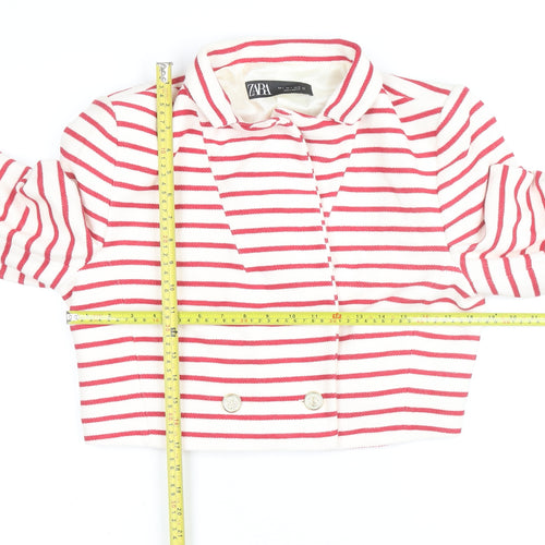 Zara Women’s White Red Striped Collared Cardigan Size 14