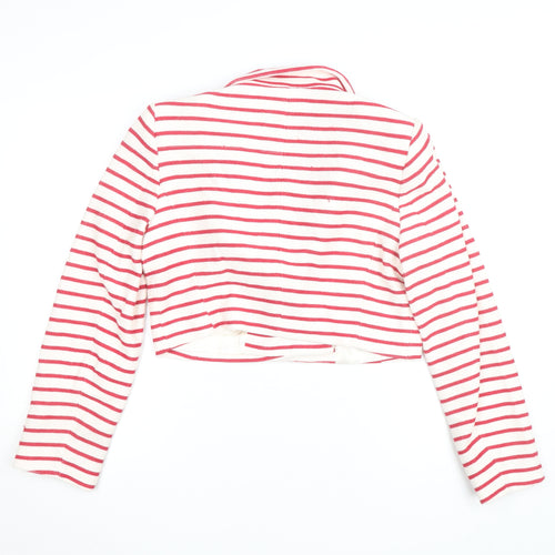 Zara Women’s White Red Striped Collared Cardigan Size 14