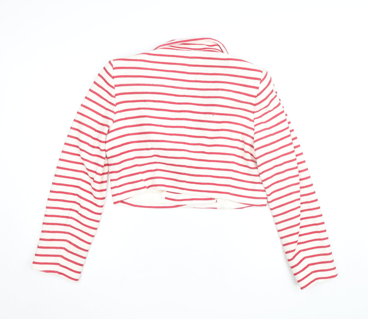Zara Women’s White Red Striped Collared Cardigan Size 14
