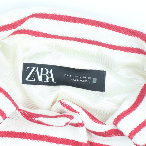 Zara Women’s White Red Striped Collared Cardigan Size 14