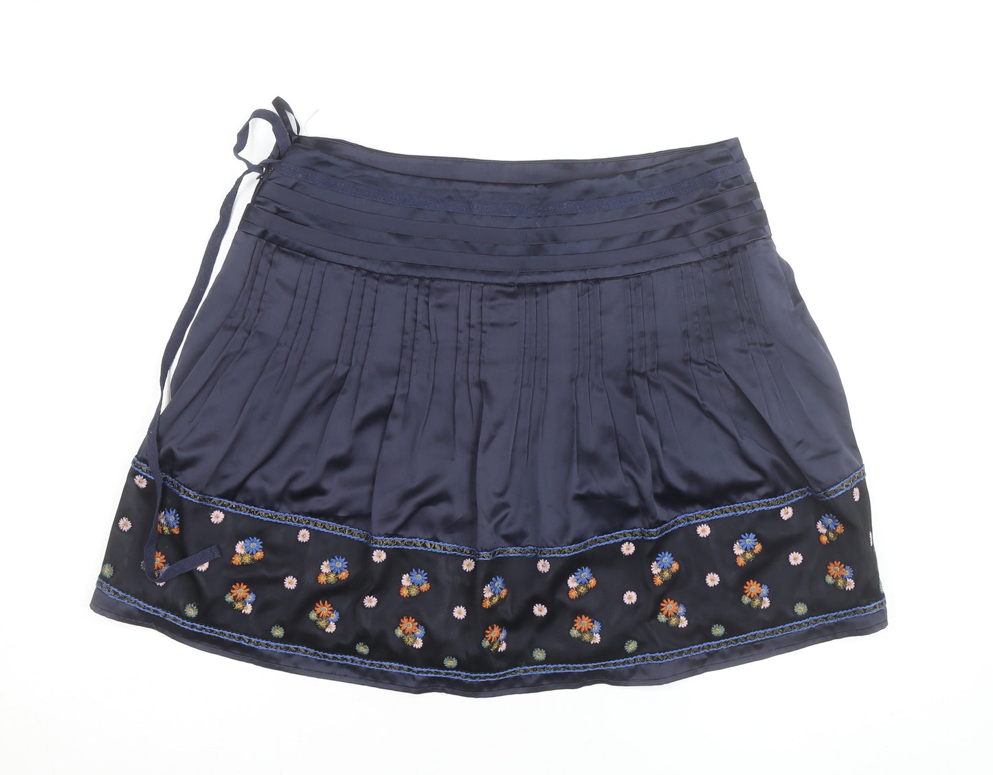 Monsoon Women Blue Floral Embroidered A-Line Short Skirt Size 14
