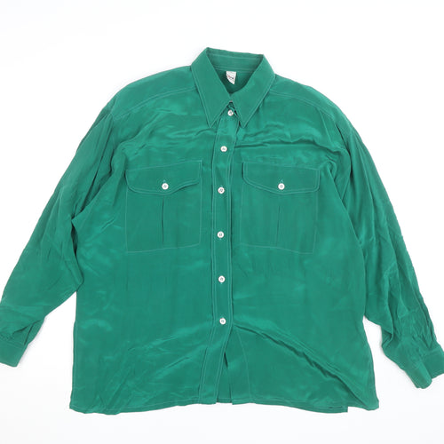Tru Blouse Womens Green Viscose Button-Up Shirt Size 14