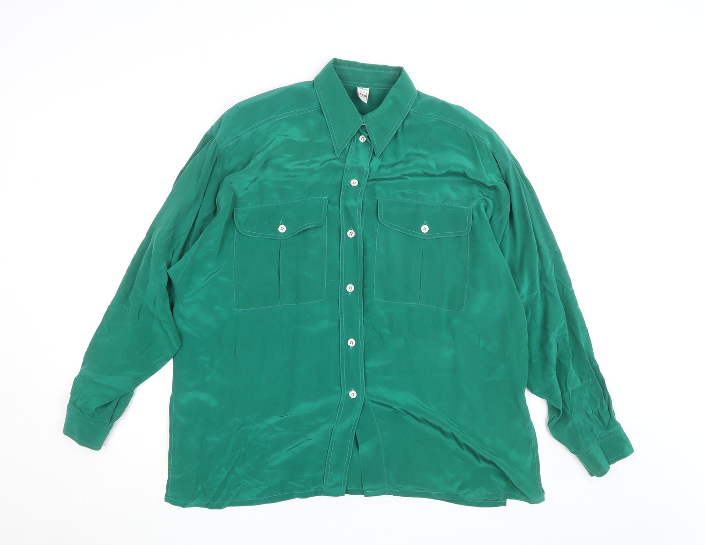 Tru Blouse Womens Green Viscose Button-Up Shirt Size 14