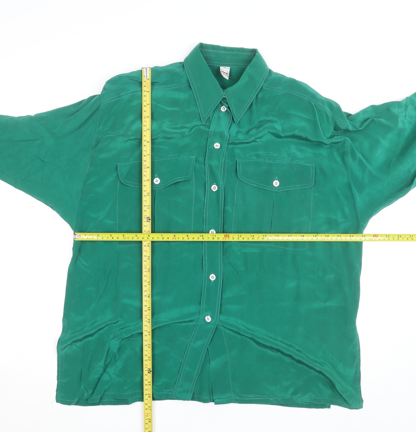 Tru Blouse Womens Green Viscose Button-Up Shirt Size 14