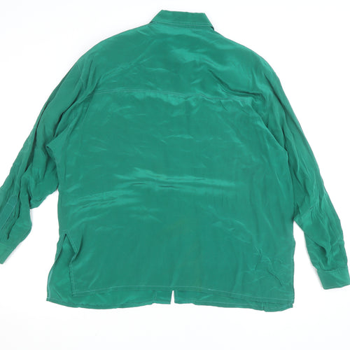 Tru Blouse Womens Green Viscose Button-Up Shirt Size 14
