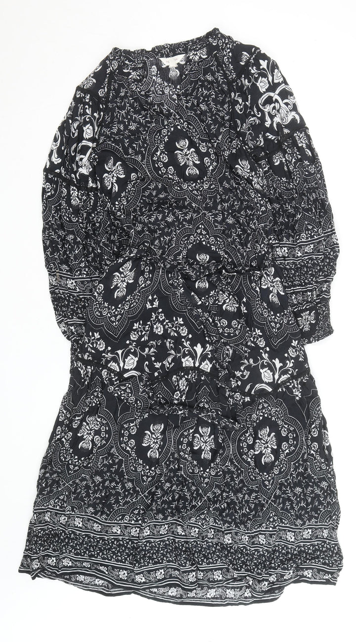 Marks and Spencer Women’s Black Floral Fit & Flare Knee Length Dress Size 6