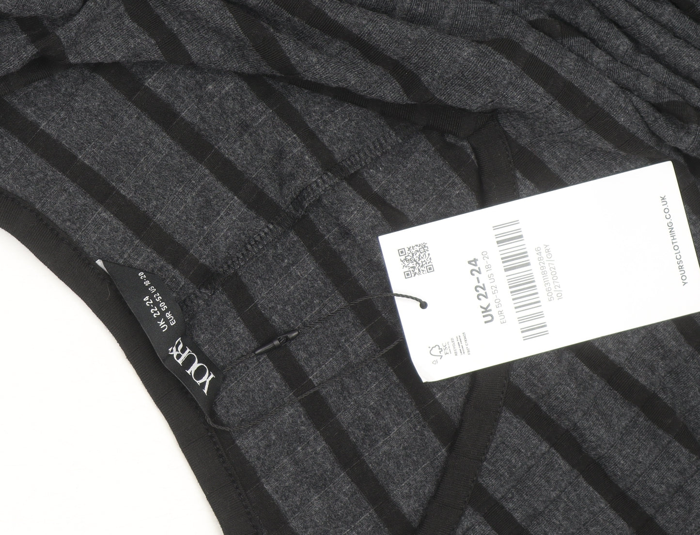 Yours Clothing Women’s Grey Striped A-Line Knee Length Dress Size 22-24