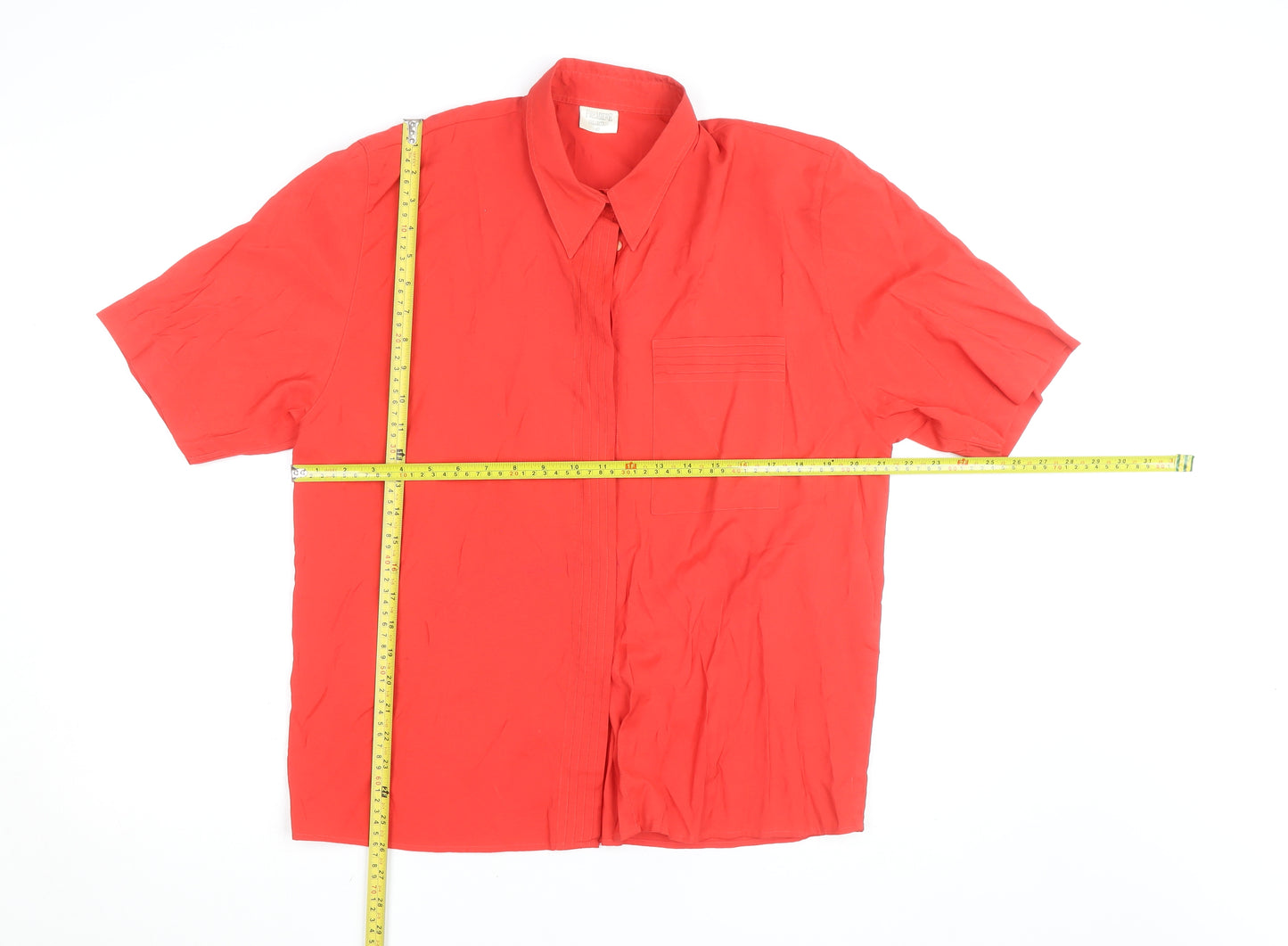 Premiere Collection Women's Red Short Sleeve Button-Up Shirt Size 14