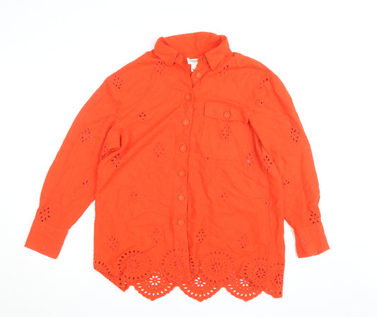 River Island Women Orange Embroidered Linen Blend Tunic Shirt M