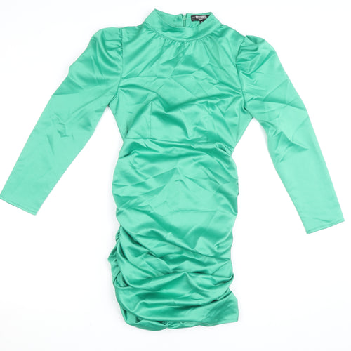 Missguided Women Green Petite UK 6 Bodycon Satin Ruched Dress