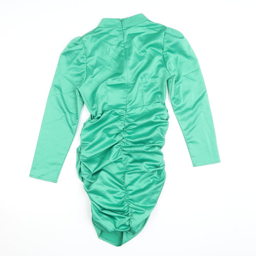 Missguided Women Green Petite UK 6 Bodycon Satin Ruched Dress