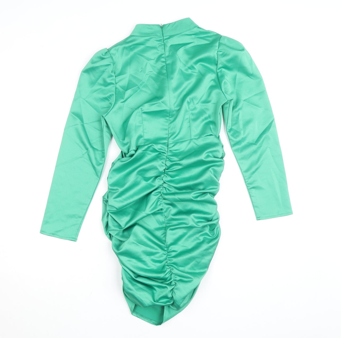 Missguided Women Green Petite UK 6 Bodycon Satin Ruched Dress