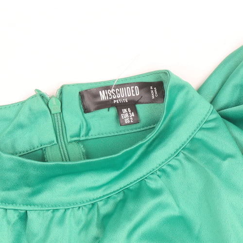 Missguided Women Green Petite UK 6 Bodycon Satin Ruched Dress