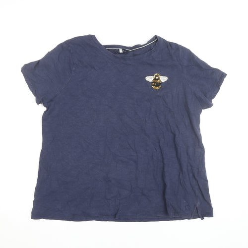 Joules Womens Blue Bee Embroidered Cotton T-Shirt Size 18