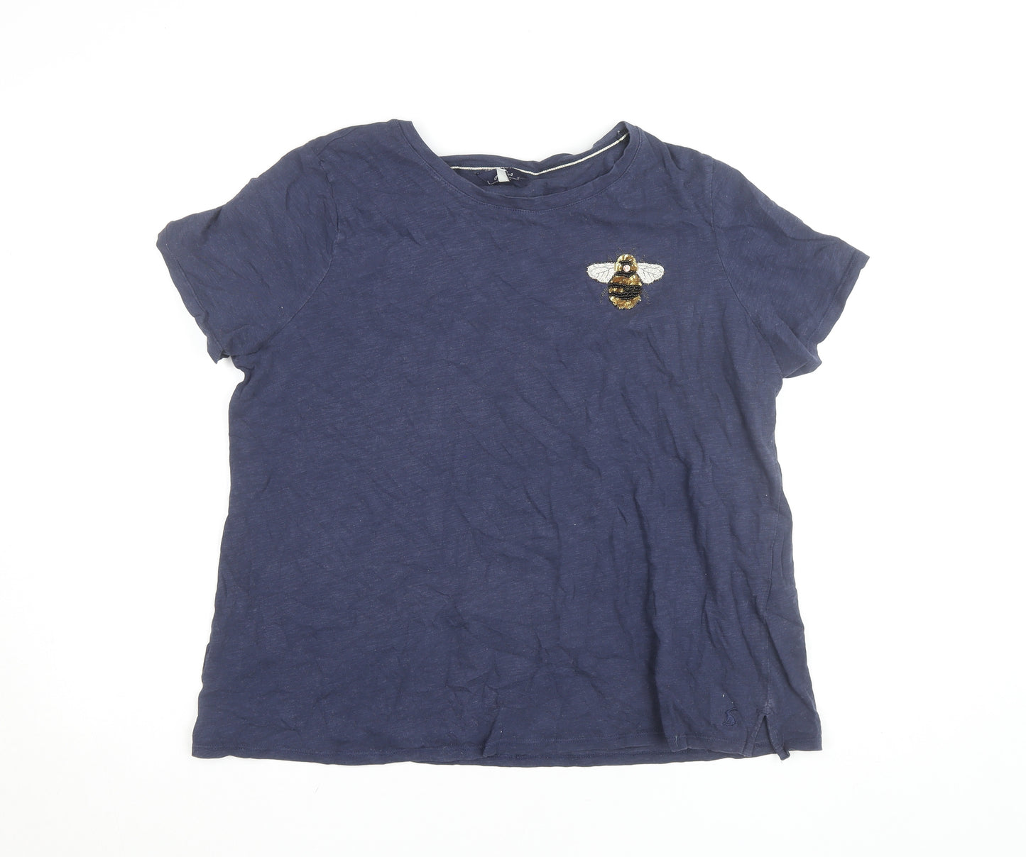 Joules Womens Blue Bee Embroidered Cotton T-Shirt Size 18