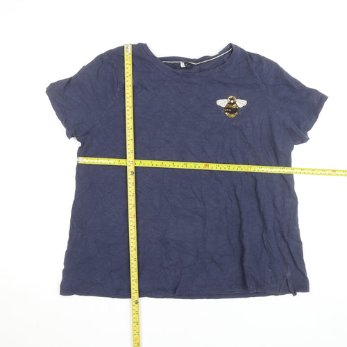 Joules Womens Blue Bee Embroidered Cotton T-Shirt Size 18