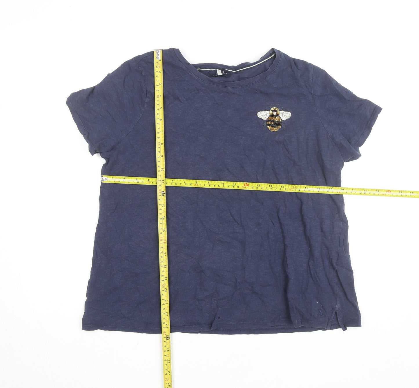 Joules Womens Blue Bee Embroidered Cotton T-Shirt Size 18