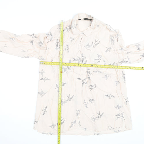 Zara Basic Women's Beige Bird Print Long Sleeve Blouse Size M