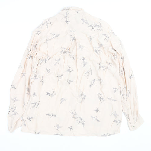 Zara Basic Women's Beige Bird Print Long Sleeve Blouse Size M