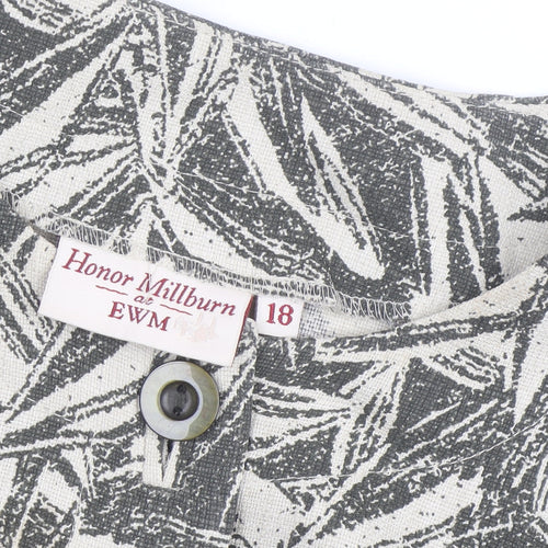 Honor Millburn at EWM Women's Grey Floral Linen Blend 3/4 Sleeve Blouse Size 18
