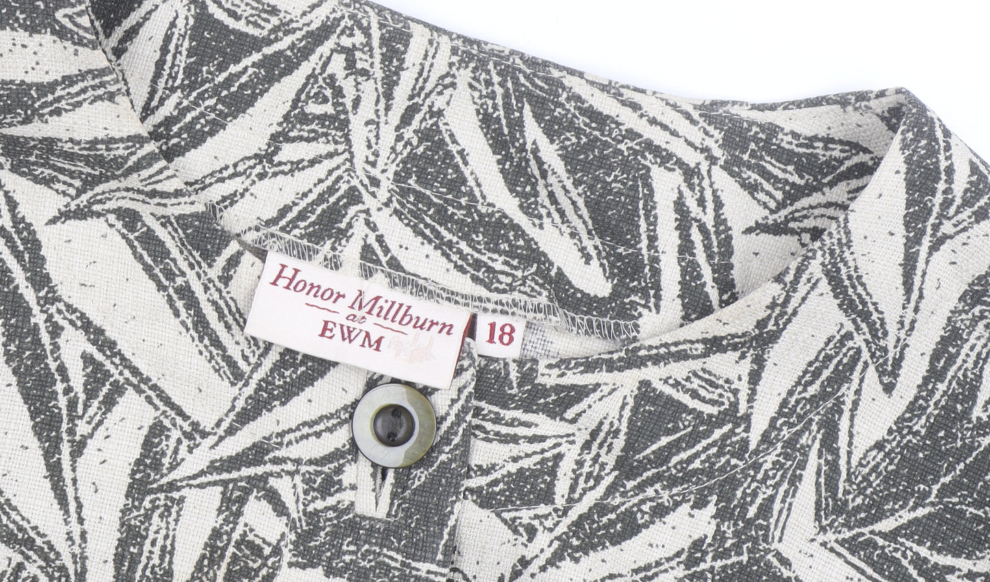Honor Millburn at EWM Women's Grey Floral Linen Blend 3/4 Sleeve Blouse Size 18