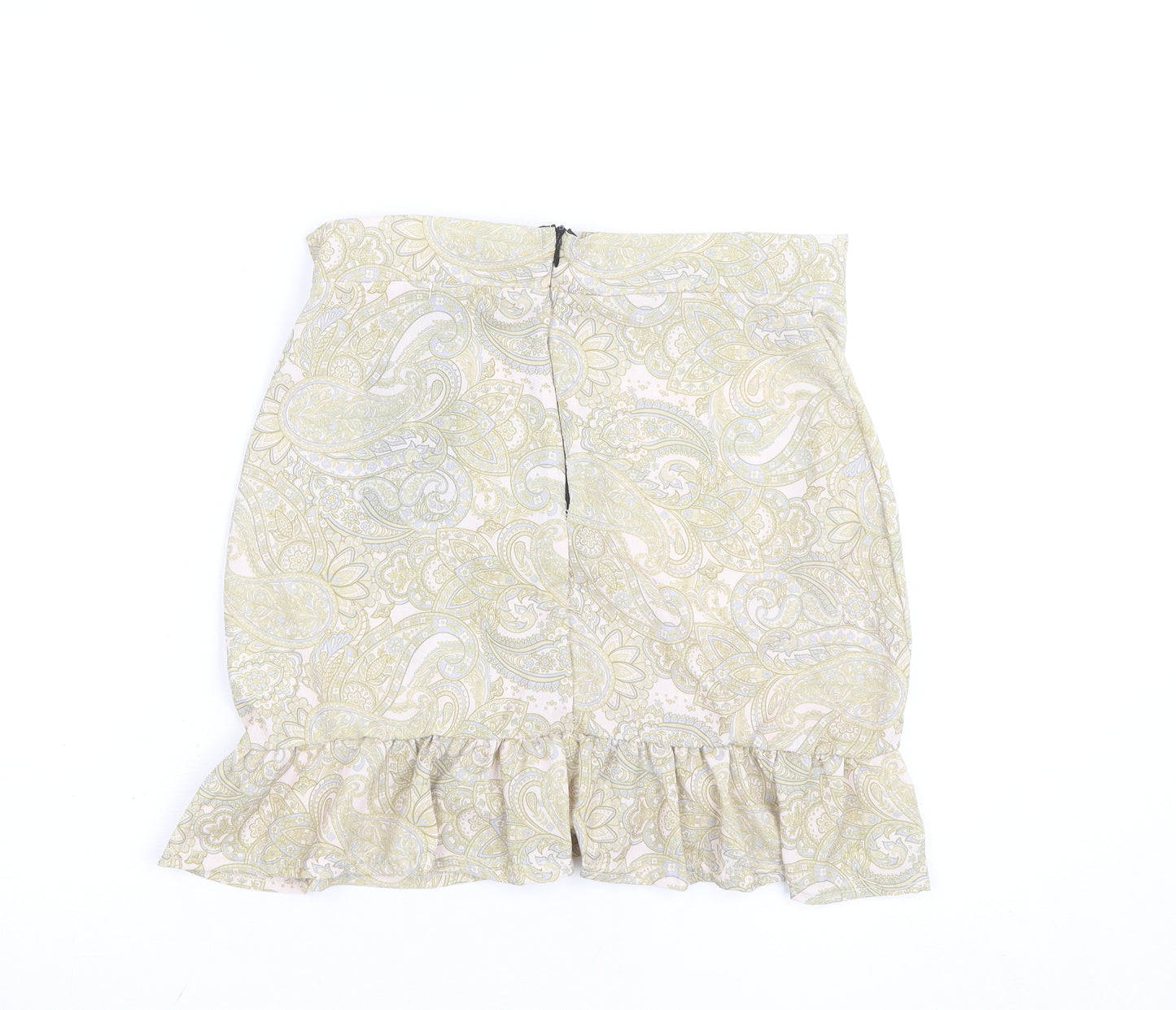 PrettyLittleThing Women's Beige Paisley Wrap Ruffle Mini Skirt Size 8