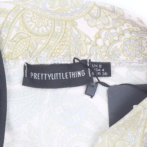 PrettyLittleThing Women's Beige Paisley Wrap Ruffle Mini Skirt Size 8
