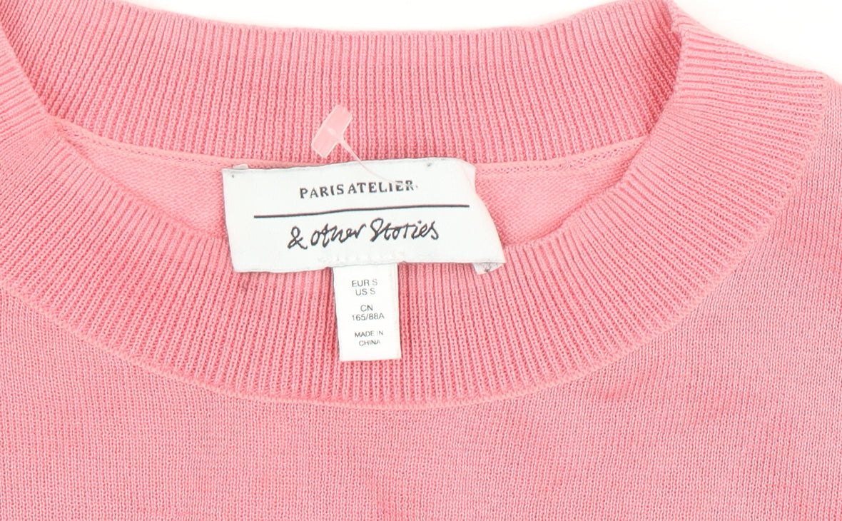 & Other Stories Women’s Pink Blue Knit Colourblock Jumper Size S