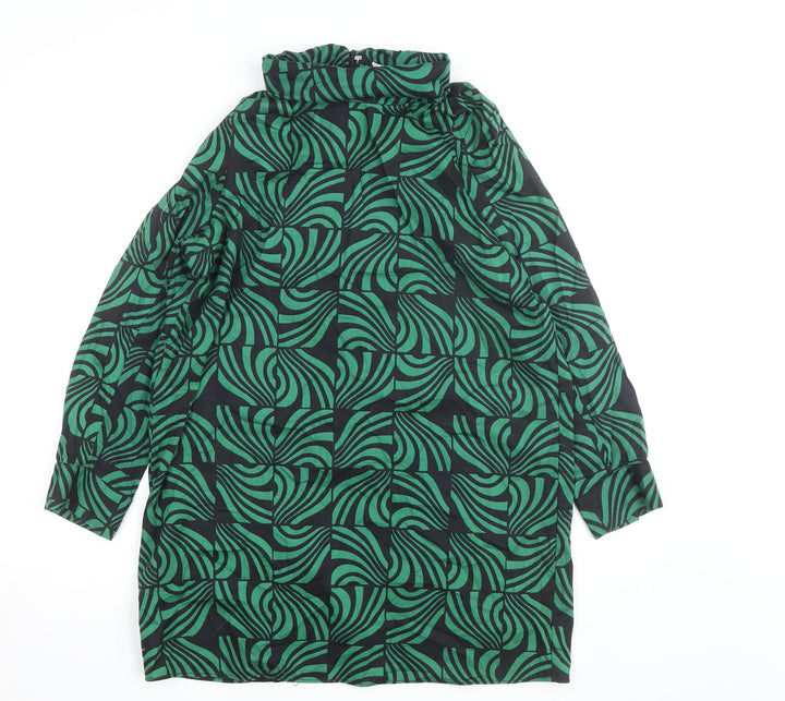 Zara Women Green Geometric High Neck Tunic Blouse Size L