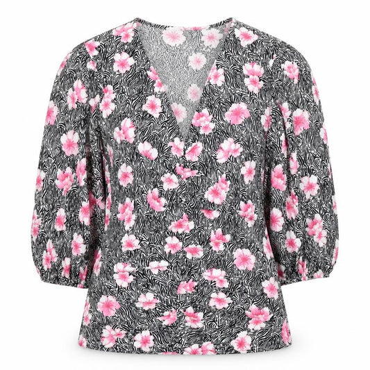 Front view of Savida Women's Multicoloured Floral Wrap Blouse, size 12