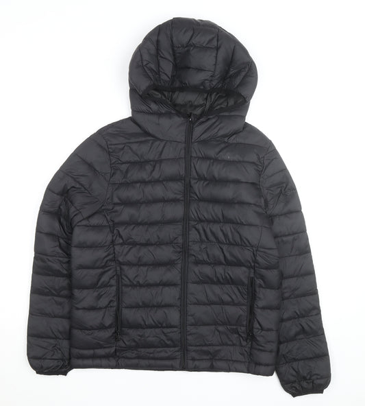 Pull & Bear Women’s Black Puffer Jacket Hooded Size 12 Lightweight